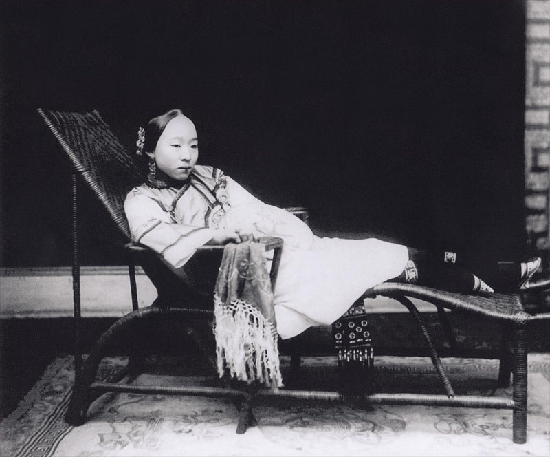 Woman with Bound Feet Reclining on Chaise Lounge