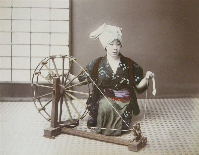 Hand Colored Photography, Japan - Spinning Cotton
