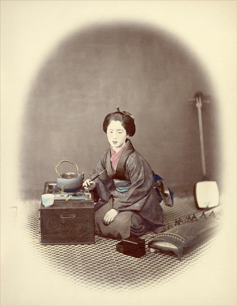 Hand Colored Photography, Japan - Young Lady with Pipe