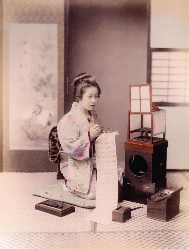 Hand Colored Photography, Japan - Writing a Letter 