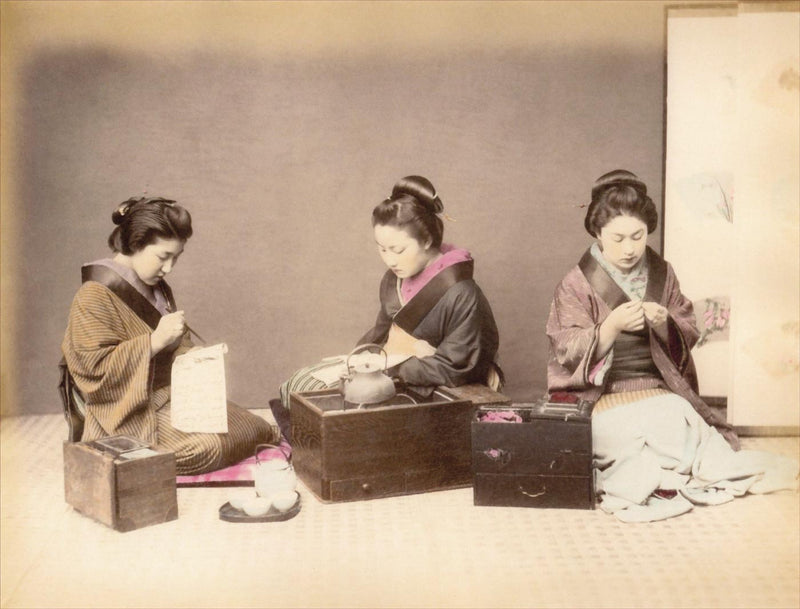 Hand Colored Photography, Japan - Writing, Reading and Sewing