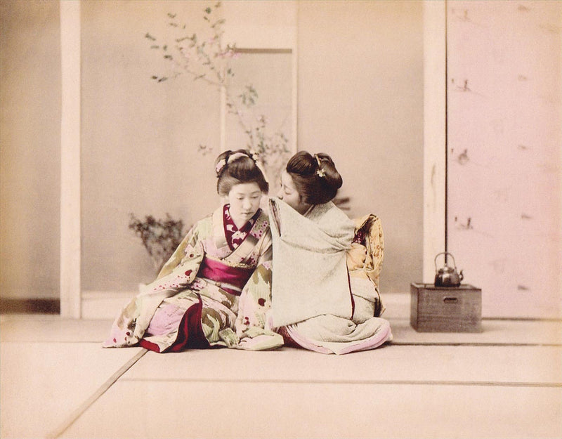 Japanese Hand Colored Photography - Whispering in Parlor 