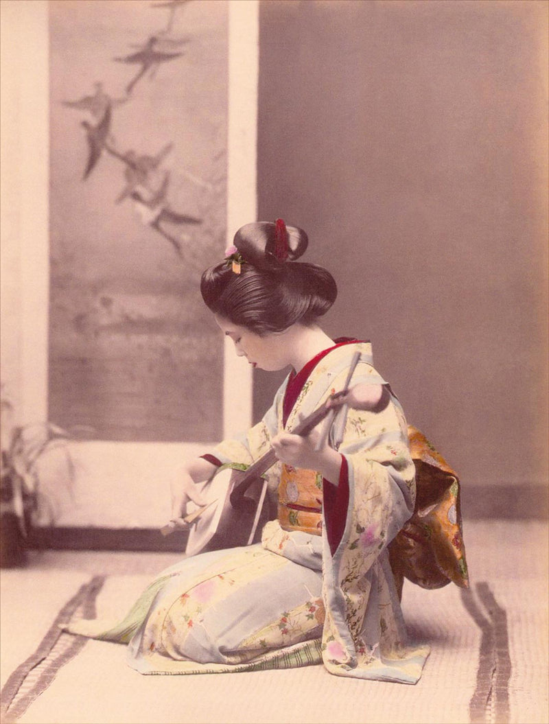 Hand Colored Photography, Japan - Geisha Playing Shamisen