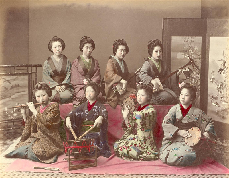 Fuya and THand Colored Photography, Japan - Playing Shamisen, Tsudzumi, Fuya and Taiko         aiko