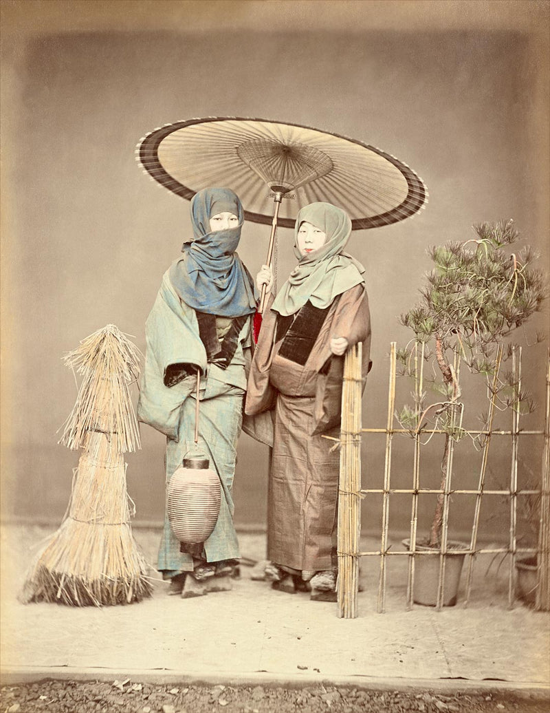 Hand Colored Photography, Japan - Carrying Paper Lantern in Winter Evening