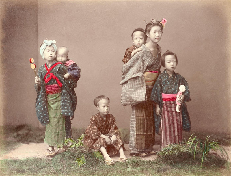 Hand Colored Photography, Japan - Carrying Children