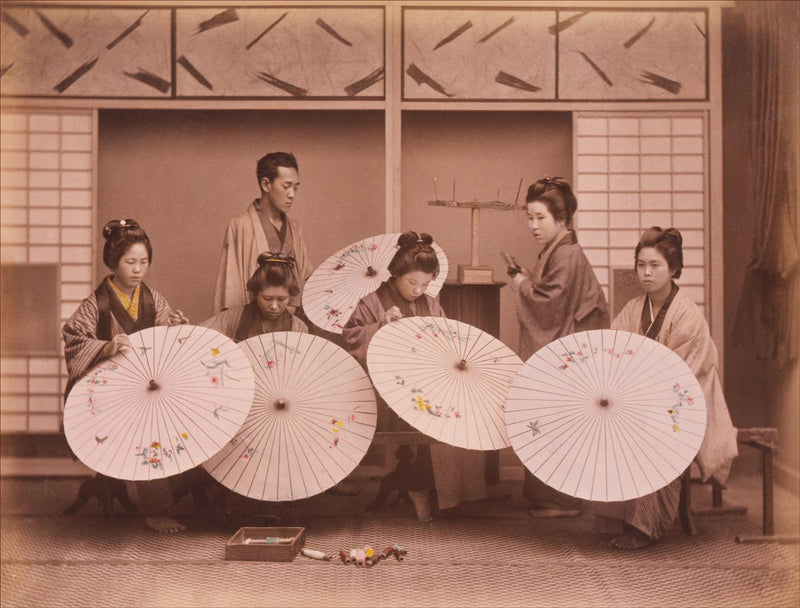 Hand Colored Photography, Japan - Embroidering Umbrellas