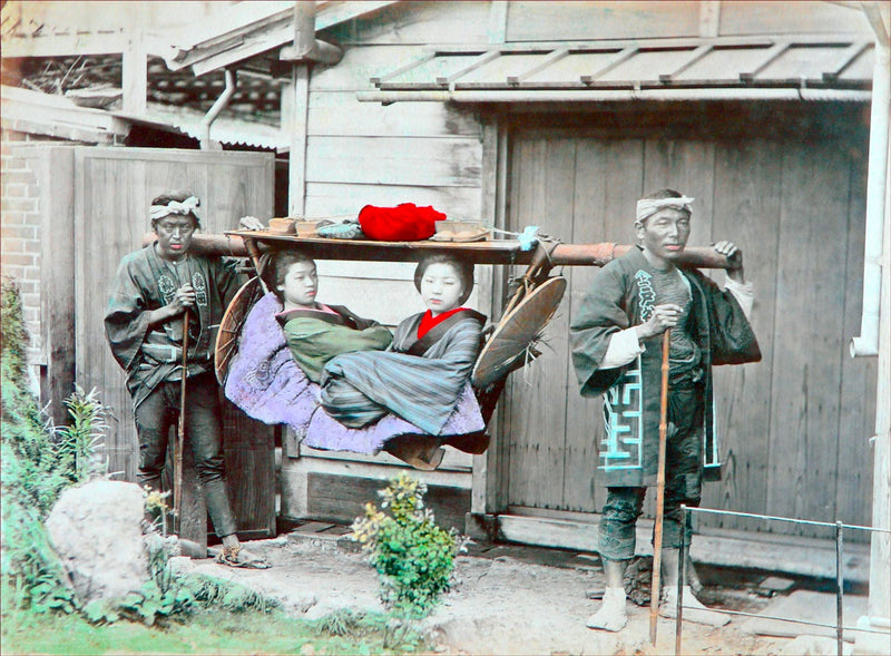 Hand Colored Photography, Japan -  Two Geisha in a Kago