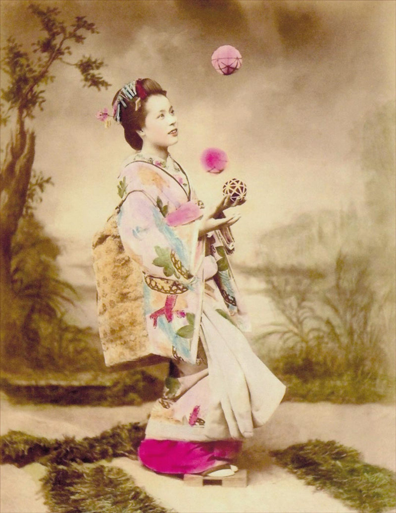 Hand Colored Photography, Japan - Geisha Juggling with Temari Balls