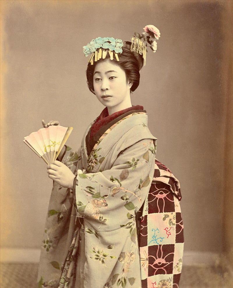 Hand Colored Photography, Japan - Young Geisha with Fan
