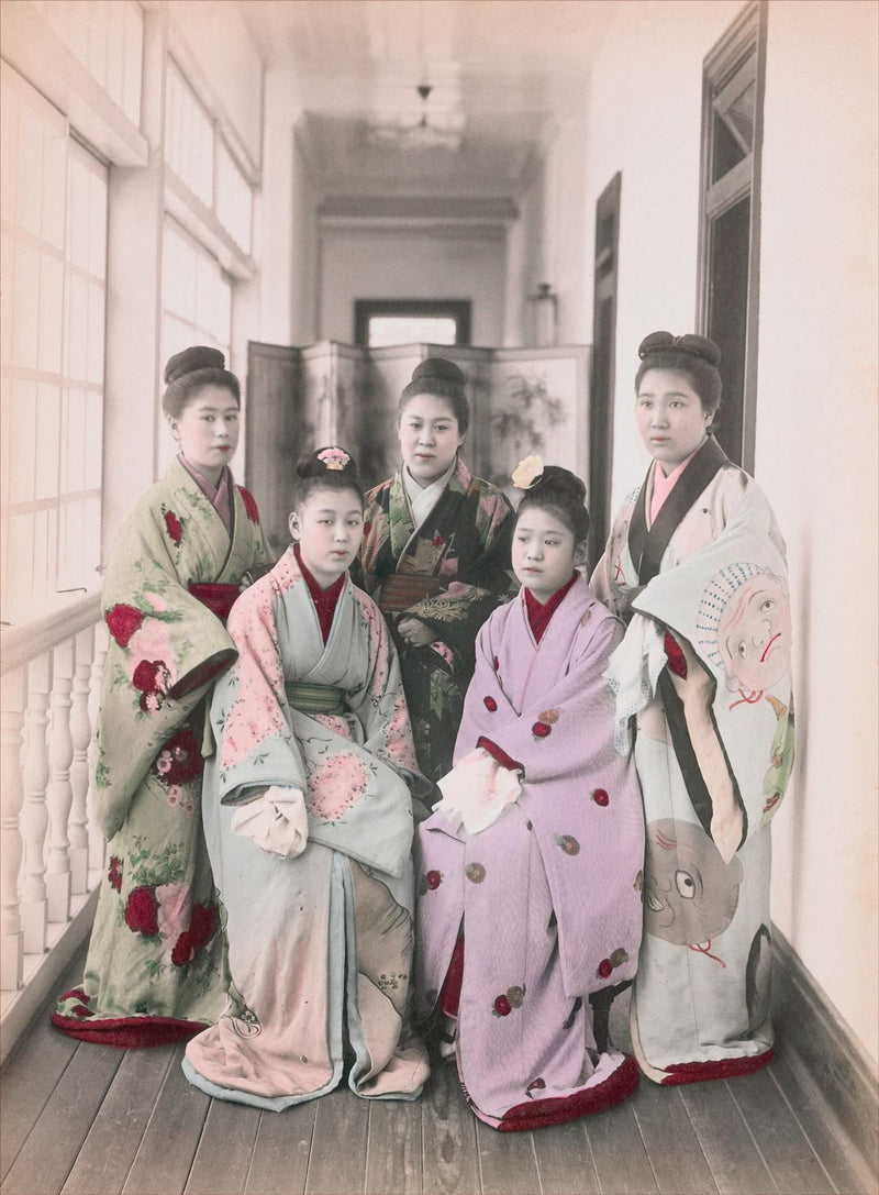 Hand Colored Photography, Japan - Tea House, Group of Geisha
