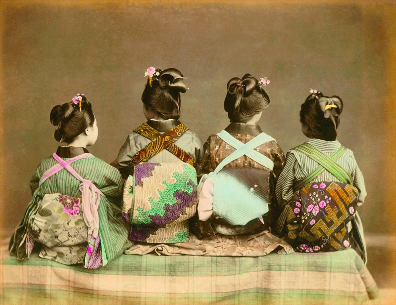 Hand Colored Photography, Japan - Young Geisha with Obi Knots