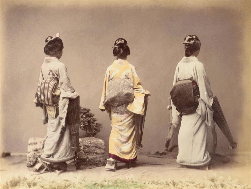 Hand Colored Photography, Japan - Girls Showing Obi