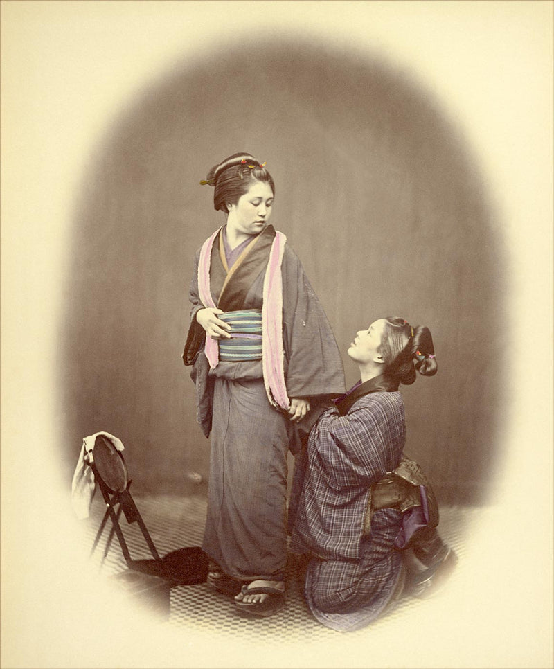 Hand Colored Photography, Japan - Putting on the Obi