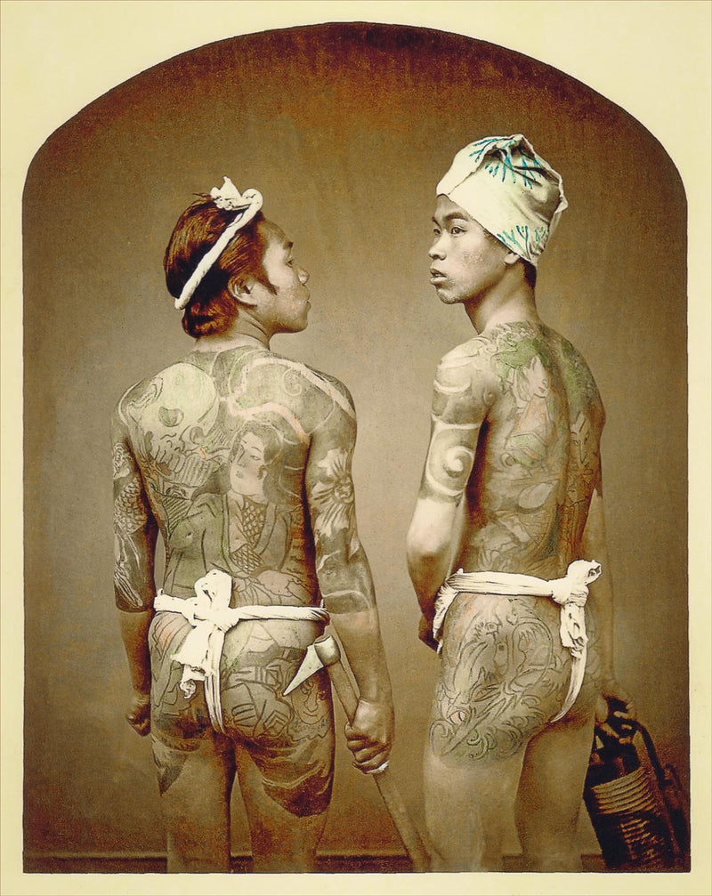 Hand Colored Photography, Japan - Two Tattooed Men 