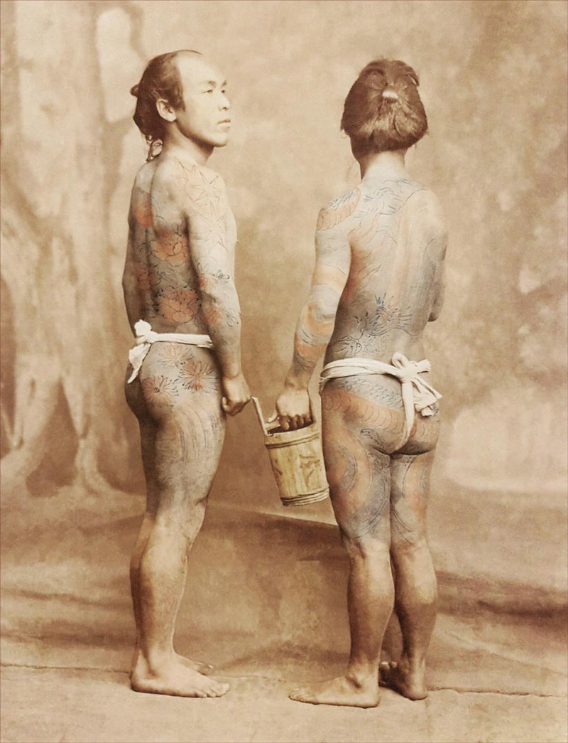 Hand Colored Photography, Japan - Two Tattooed Men 