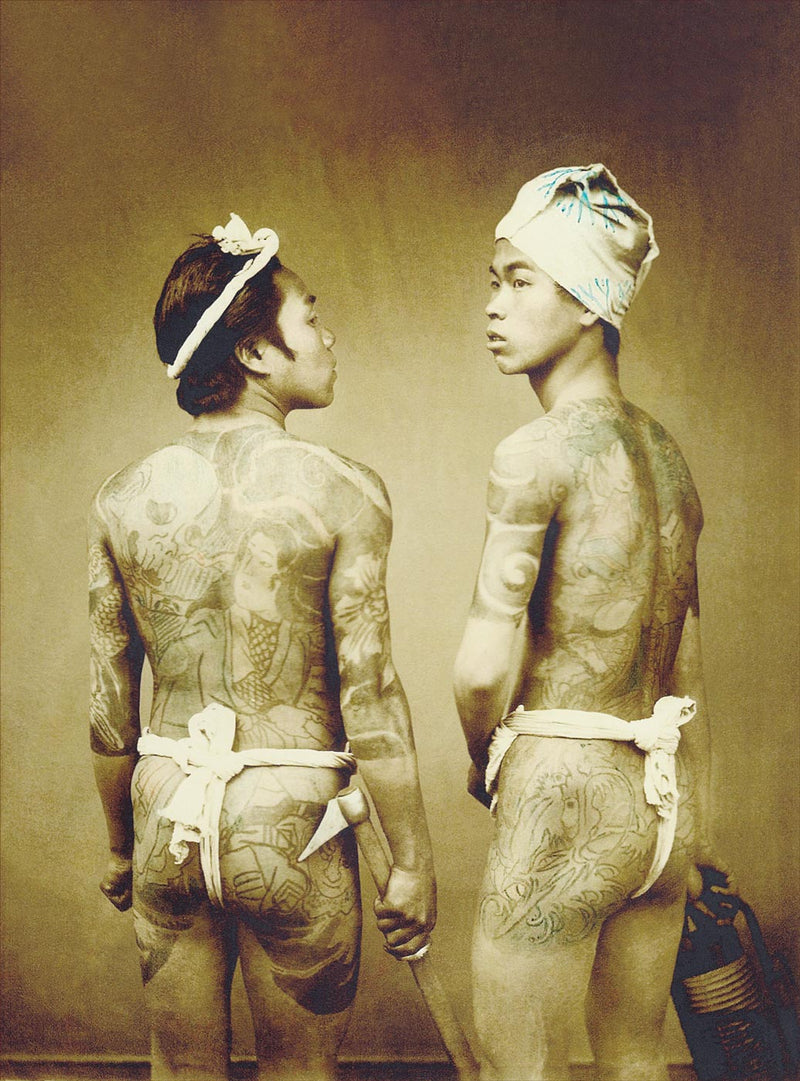 Hand Colored Photography, Japan - Two Tattooed Men 