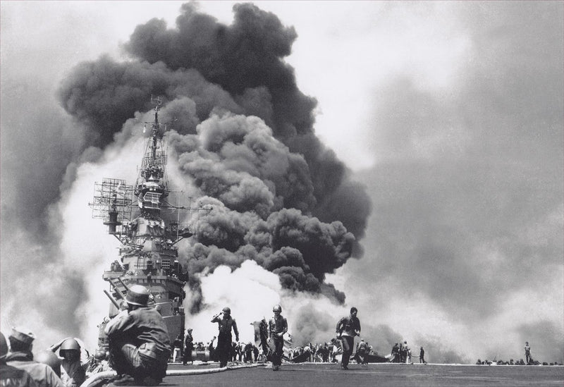 USS Bunker Hill Hit by Two Kamikaze