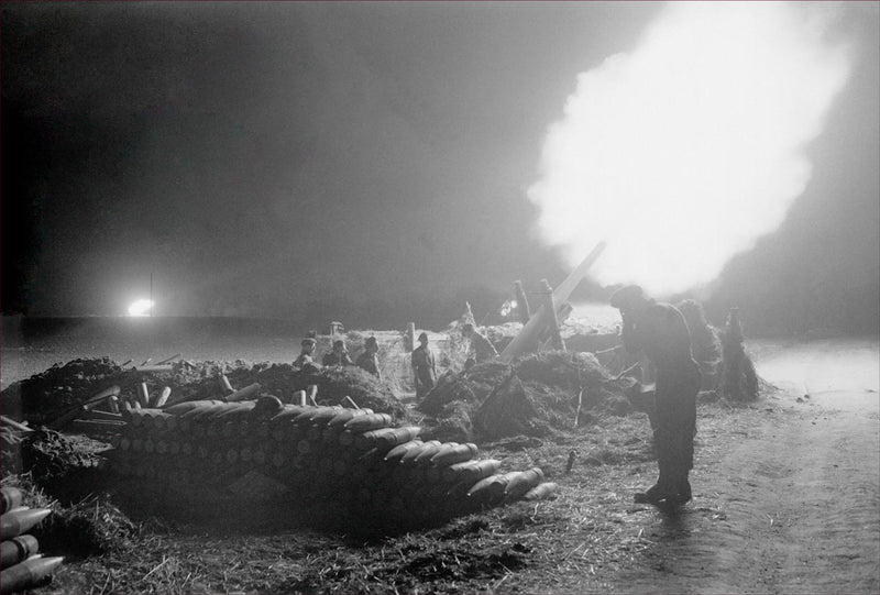 British Battery Firing at Night During the Assault of the Rhine