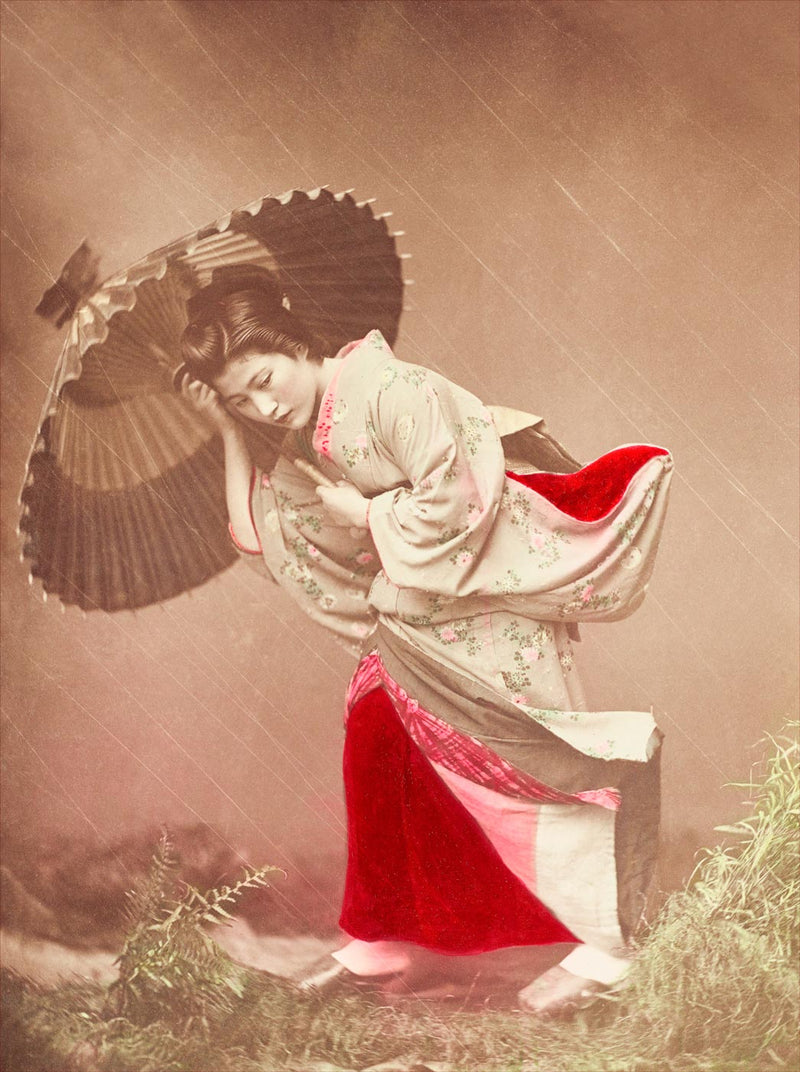 Japanese Girl in Heavy Storm 