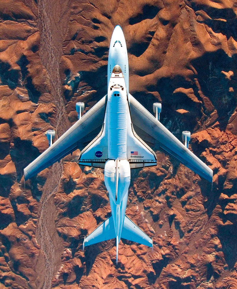 The Space Shuttle Endeavour Mounted atop its Modified Boeing 747 Carrier Aircraft