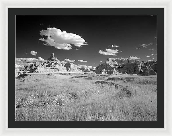 Infrared view of the Badlands, South Dakota / Art Photo - Framed Print