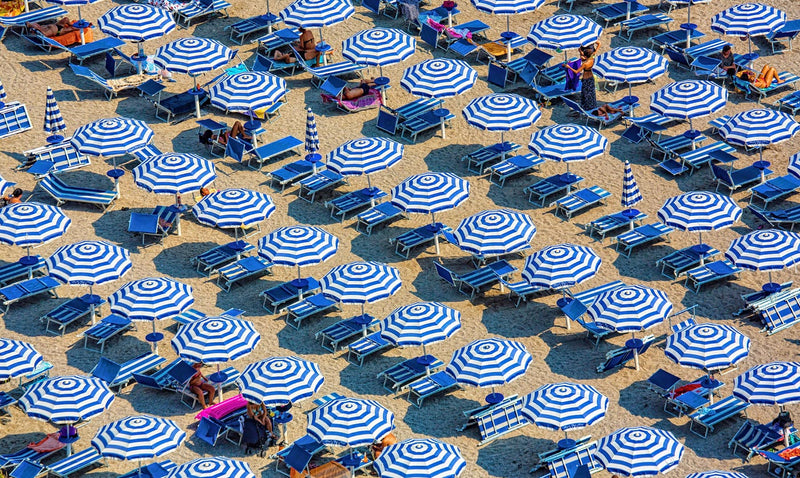 Striped Umbrellas on the Beach 