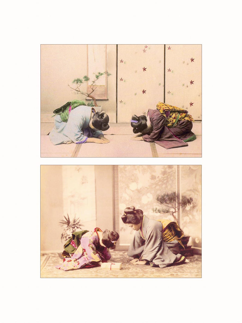 Hand Colored Photography, Japan - Ceremonial Visit, Guest and Hostess, c1880 - diptych