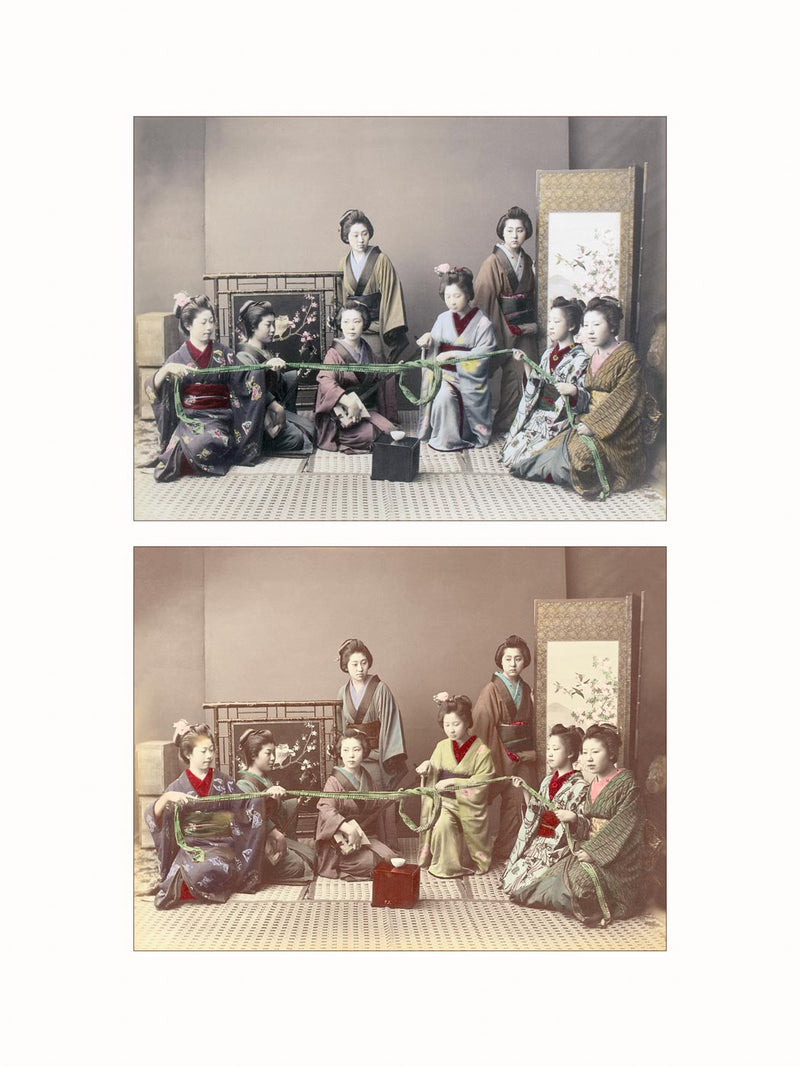 Hand Colored Photography, Japan - Japanese Girls Playing Games, c1870 - diptych