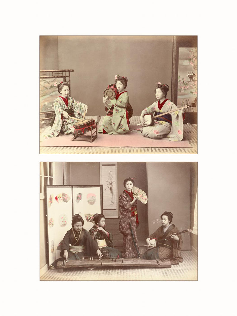 Hand Colored Photography, Japan - Playing with Music, c1880 - diptych
