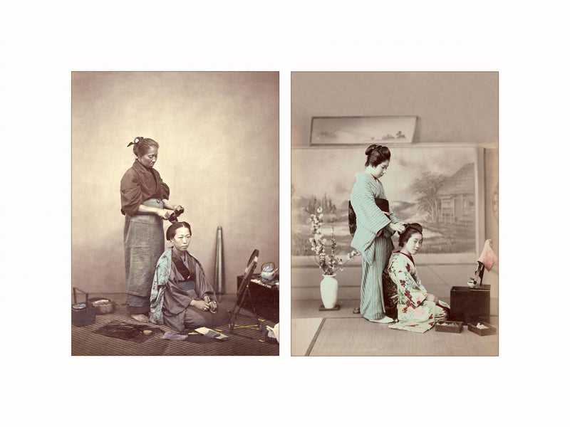 Hand Colored Photography, Japan - the Toilet, c1865 - diptych