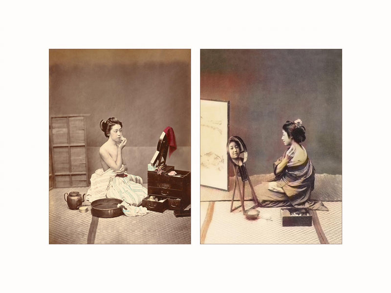 Hand Colored Photography, Japan - Women at toilette, c1880 - diptych