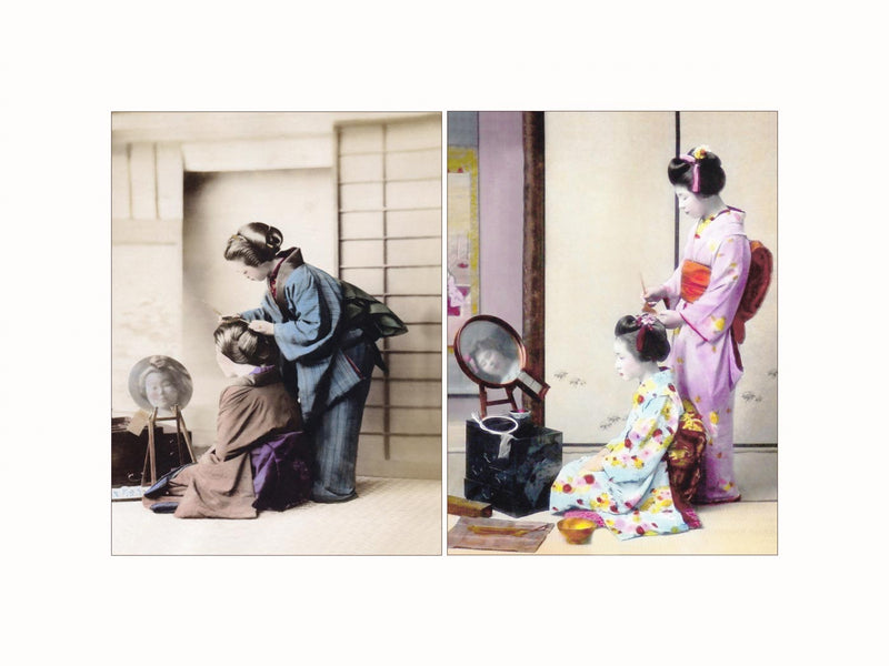 Hand Colored Photography, Japan - Body Care, c1880 - diptych