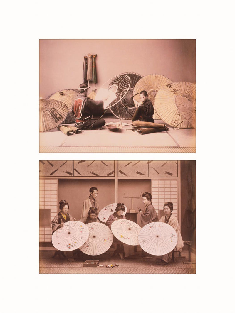 Hand Colored Photography, Japan - Umbrella Makers, c1880 - diptych
