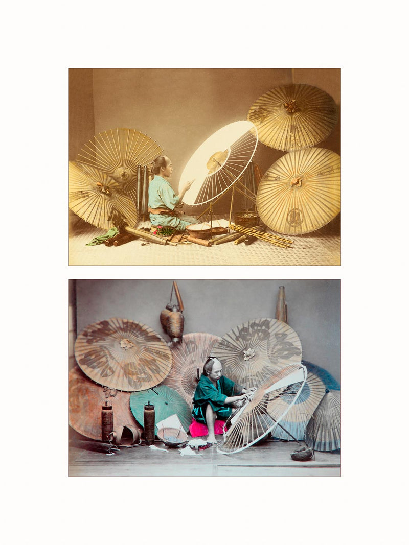 Hand Colored Photography, Japan - Umbrella Maker, c1890 - diptych