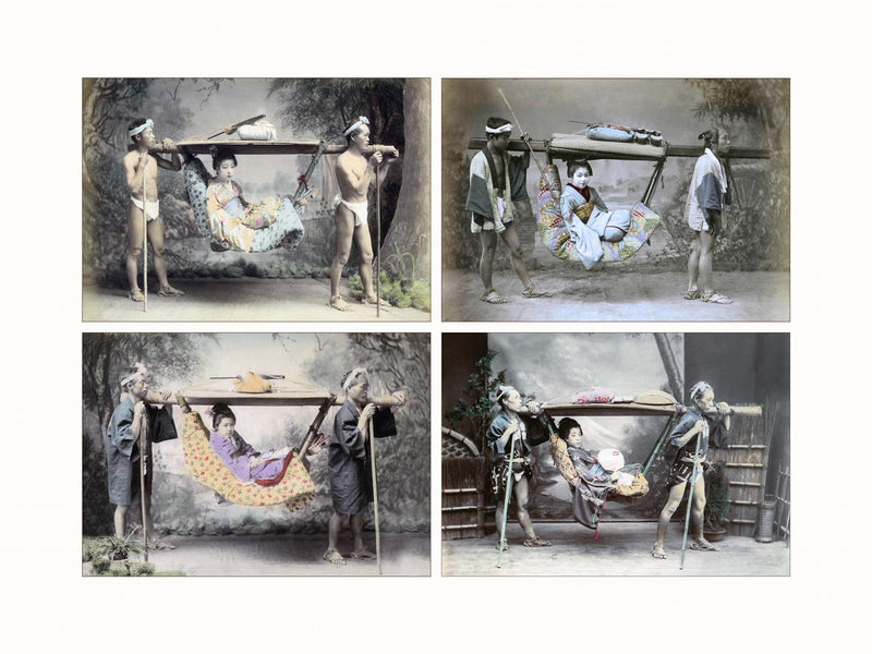 Hand Colored Photography, Japan - Travelling Chairs, c1880