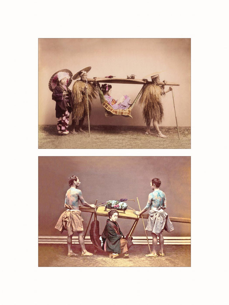 Hand Colored Photography, Japan - Kago, c1880 - diptych