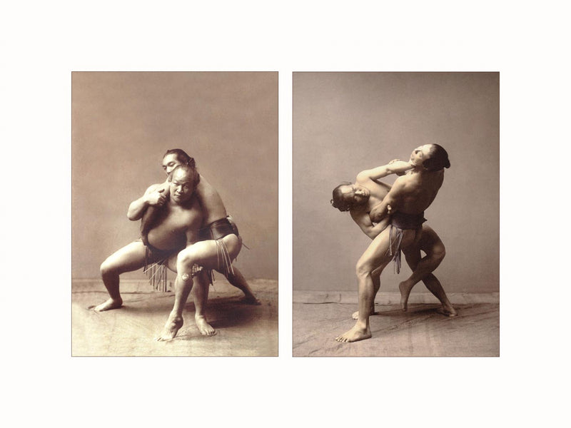 Hand Colored Photography, Japan - Sumo Wrestlers, c1875 - diptych