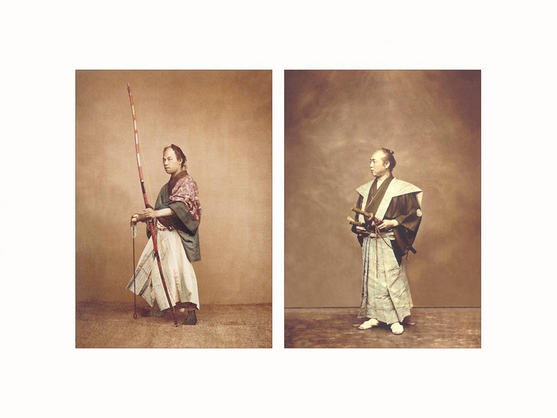 Hand Colored Photography, Japan - Samurai and Archer, c1880 - diptych