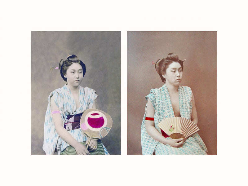 Hand Colored Photography, Japan - Geisha in Summer Costume, c1880 - diptych