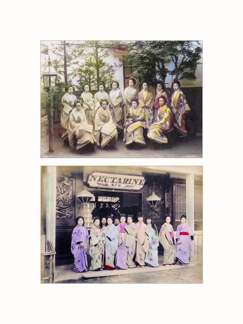 Hand Colored Photography, Japan - Tea House Courtesans, c1880 - diptych