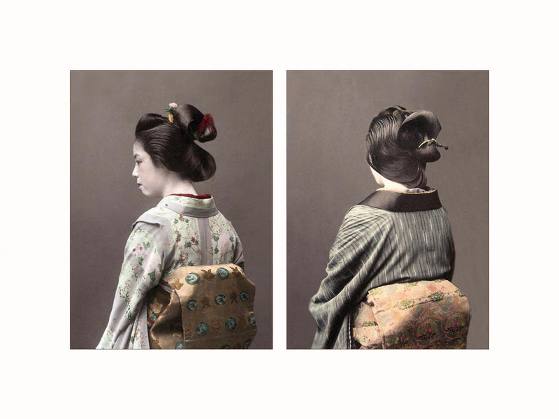 Hand Colored Photography, Japan - Kimono and Obi, c1880 - diptych