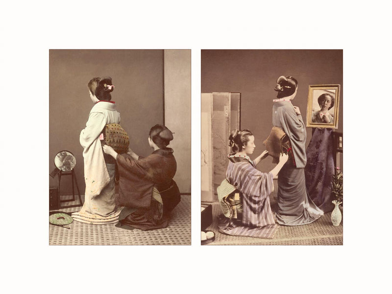Hand Colored Photography, Japan - Kimono and Obi, c1880 - diptych