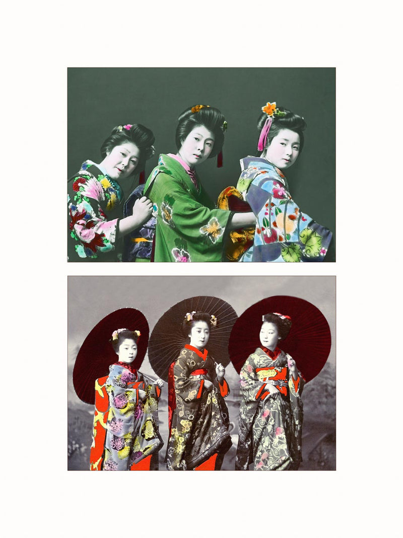 Hand Colored Photography, Japan - Three Young Geisha, c1880 - diptych