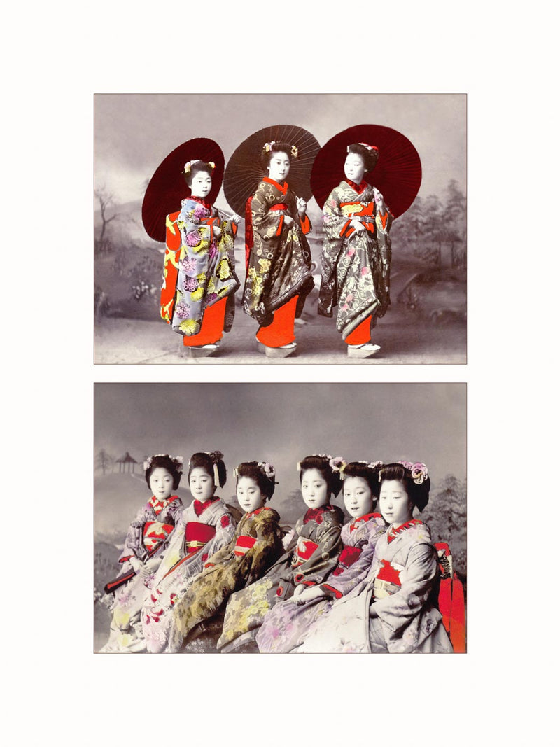 Hand Colored Photography, Japan - Group of Young Geisha, c1890 - diptych