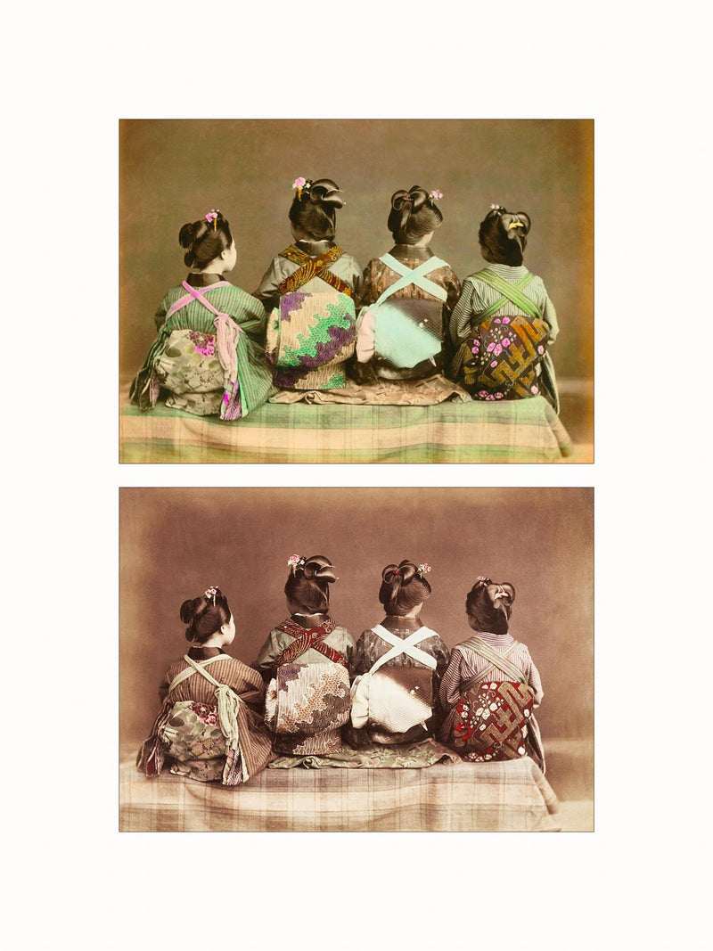 Hand Colored Photography, Japan - Young Geisha with Kimono and Obi, c1880 - diptych
