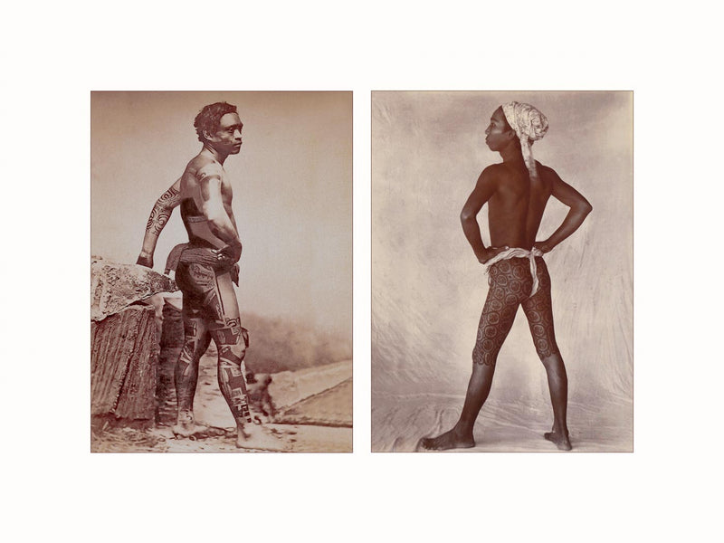 Tattooed Men, Marquesas and Burma, c1890 - diptych