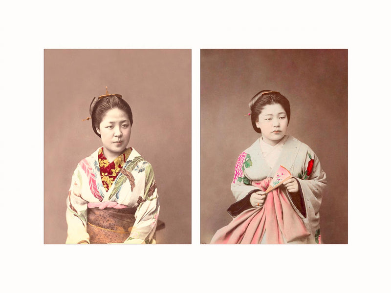 Portraits of Two Young Japanese Ladies, c1870 - diptych