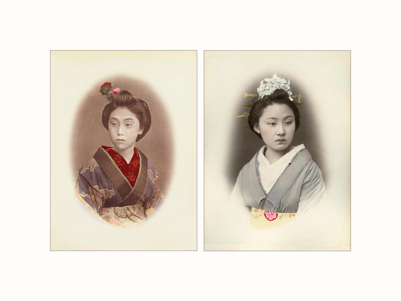 Portraits of Two Young Japanese Girls, c1880 - diptych