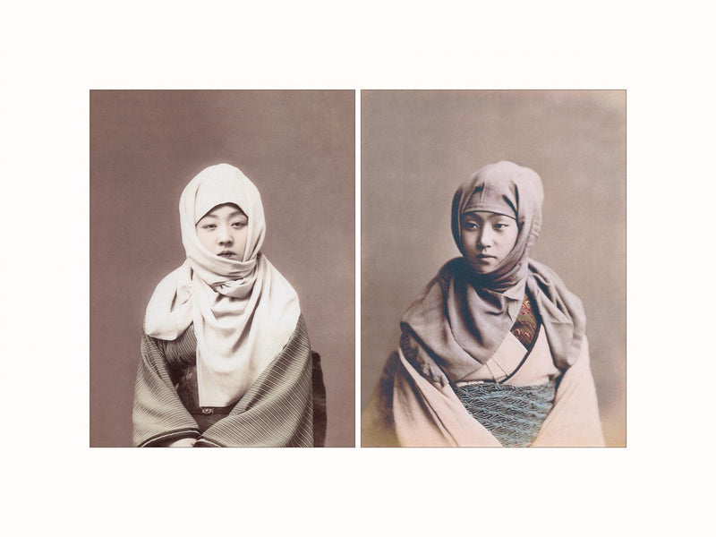 Japanese Girls in Winter Costume, c1880 - diptych